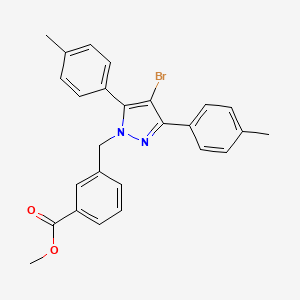 molecular formula C26H23BrN2O2 B10918694 methyl 3-{[4-bromo-3,5-bis(4-methylphenyl)-1H-pyrazol-1-yl]methyl}benzoate 