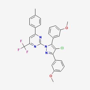 molecular formula C29H22ClF3N4O2 B10918735 2-[4-chloro-3,5-bis(3-methoxyphenyl)-1H-pyrazol-1-yl]-4-(4-methylphenyl)-6-(trifluoromethyl)pyrimidine 