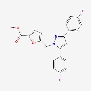 molecular formula C22H16F2N2O3 B10918754 methyl 5-{[3,5-bis(4-fluorophenyl)-1H-pyrazol-1-yl]methyl}furan-2-carboxylate 