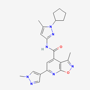 molecular formula C21H23N7O2 B10918777 N-(1-cyclopentyl-5-methyl-1H-pyrazol-3-yl)-3-methyl-6-(1-methyl-1H-pyrazol-4-yl)[1,2]oxazolo[5,4-b]pyridine-4-carboxamide 