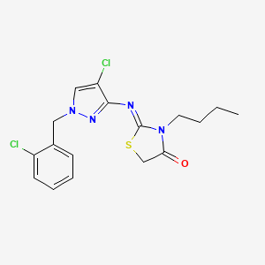 molecular formula C17H18Cl2N4OS B10918807 (2Z)-3-butyl-2-{[4-chloro-1-(2-chlorobenzyl)-1H-pyrazol-3-yl]imino}-1,3-thiazolidin-4-one 