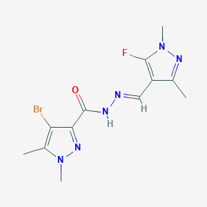 molecular formula C12H14BrFN6O B10918839 4-Bromo-N'-((5-fluoro-1,3-dimethyl-1H-pyrazol-4-yl)methylene)-1,5-dimethyl-1H-pyrazole-3-carbohydrazide 