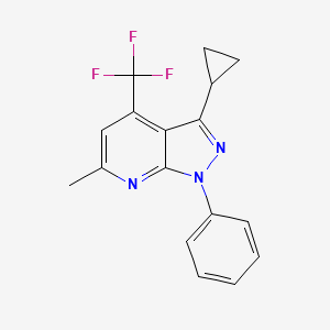 molecular formula C17H14F3N3 B10918855 3-cyclopropyl-6-methyl-1-phenyl-4-(trifluoromethyl)-1H-pyrazolo[3,4-b]pyridine 