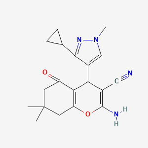 molecular formula C19H22N4O2 B10918881 2-Amino-4-(3-cyclopropyl-1-methyl-1H-pyrazol-4-yl)-7,7-dimethyl-5-oxo-5,6,7,8-tetrahydro-4H-chromene-3-carbonitrile 