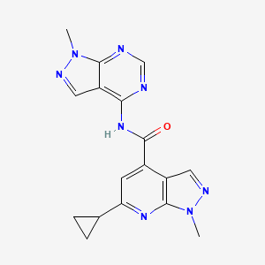 molecular formula C17H16N8O B10918965 6-cyclopropyl-1-methyl-N-(1-methyl-1H-pyrazolo[3,4-d]pyrimidin-4-yl)-1H-pyrazolo[3,4-b]pyridine-4-carboxamide 