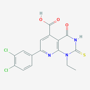 7-(3,4-Dichlorophenyl)-1-ethyl-4-oxo-2-sulfanyl-1,4-dihydropyrido[2,3-d]pyrimidine-5-carboxylic acid