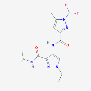 molecular formula C15H20F2N6O2 B10919041 4-({[1-(difluoromethyl)-5-methyl-1H-pyrazol-3-yl]carbonyl}amino)-1-ethyl-N-(propan-2-yl)-1H-pyrazole-3-carboxamide 