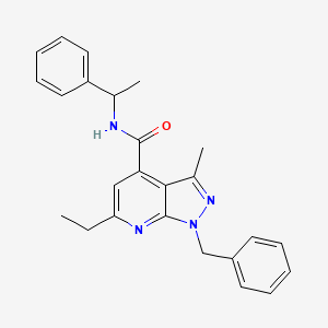 molecular formula C25H26N4O B10919045 1-benzyl-6-ethyl-3-methyl-N-(1-phenylethyl)-1H-pyrazolo[3,4-b]pyridine-4-carboxamide 