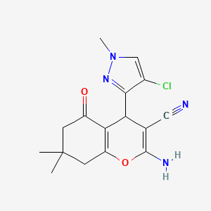 molecular formula C16H17ClN4O2 B10919049 2-Amino-4-(4-chloro-1-methyl-1H-pyrazol-3-YL)-7,7-dimethyl-5-oxo-5,6,7,8-tetrahydro-4H-chromen-3-YL cyanide 