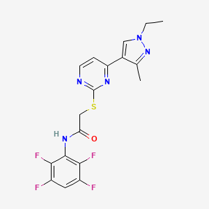 2-{[4-(1-ethyl-3-methyl-1H-pyrazol-4-yl)pyrimidin-2-yl]sulfanyl}-N-(2,3,5,6-tetrafluorophenyl)acetamide