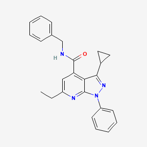 N-benzyl-3-cyclopropyl-6-ethyl-1-phenyl-1H-pyrazolo[3,4-b]pyridine-4-carboxamide