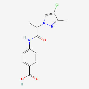 molecular formula C14H14ClN3O3 B10919169 4-{[2-(4-chloro-3-methyl-1H-pyrazol-1-yl)propanoyl]amino}benzoic acid 