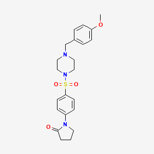 molecular formula C22H27N3O4S B10919170 1-(4-{[4-(4-Methoxybenzyl)piperazin-1-yl]sulfonyl}phenyl)pyrrolidin-2-one 