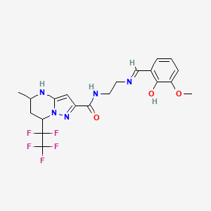 N-(2-{[(E)-(2-hydroxy-3-methoxyphenyl)methylidene]amino}ethyl)-5-methyl-7-(pentafluoroethyl)-4,5,6,7-tetrahydropyrazolo[1,5-a]pyrimidine-2-carboxamide