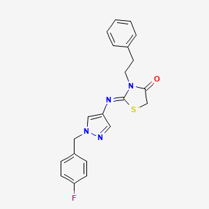 (2Z)-2-{[1-(4-fluorobenzyl)-1H-pyrazol-4-yl]imino}-3-(2-phenylethyl)-1,3-thiazolidin-4-one