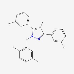 molecular formula C27H28N2 B10919212 1-(2,5-dimethylbenzyl)-4-methyl-3,5-bis(3-methylphenyl)-1H-pyrazole 