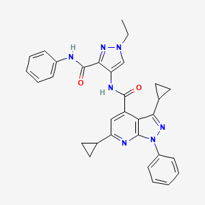 3,6-dicyclopropyl-N-[1-ethyl-3-(phenylcarbamoyl)-1H-pyrazol-4-yl]-1-phenyl-1H-pyrazolo[3,4-b]pyridine-4-carboxamide