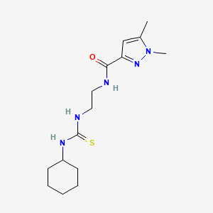 molecular formula C15H25N5OS B10919253 N-{2-[(cyclohexylcarbamothioyl)amino]ethyl}-1,5-dimethyl-1H-pyrazole-3-carboxamide 