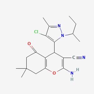 molecular formula C20H25ClN4O2 B10919269 2-Amino-4-(1-(sec-butyl)-4-chloro-3-methyl-1H-pyrazol-5-yl)-7,7-dimethyl-5-oxo-5,6,7,8-tetrahydro-4H-chromene-3-carbonitrile 