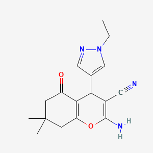 molecular formula C17H20N4O2 B10919284 2-Amino-4-(1-ethyl-1H-pyrazol-4-YL)-7,7-dimethyl-5-oxo-5,6,7,8-tetrahydro-4H-chromen-3-YL cyanide 