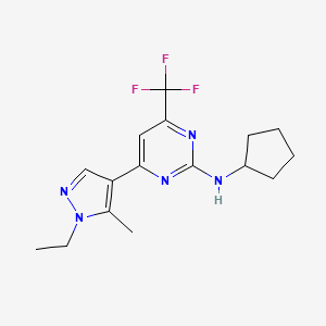 molecular formula C16H20F3N5 B10919288 N-cyclopentyl-4-(1-ethyl-5-methyl-1H-pyrazol-4-yl)-6-(trifluoromethyl)pyrimidin-2-amine 