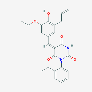 (5E)-5-[3-ethoxy-4-hydroxy-5-(prop-2-en-1-yl)benzylidene]-1-(2-ethylphenyl)pyrimidine-2,4,6(1H,3H,5H)-trione