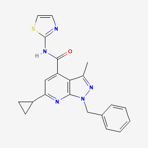 molecular formula C21H19N5OS B10919318 1-benzyl-6-cyclopropyl-3-methyl-N-(1,3-thiazol-2-yl)-1H-pyrazolo[3,4-b]pyridine-4-carboxamide 