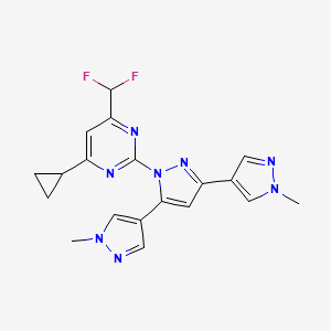 molecular formula C19H18F2N8 B10919422 2-[3,5-bis(1-methylpyrazol-4-yl)pyrazol-1-yl]-4-cyclopropyl-6-(difluoromethyl)pyrimidine 