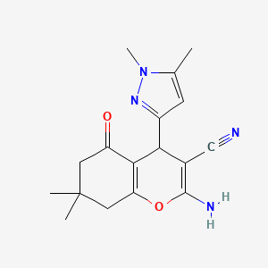 molecular formula C17H20N4O2 B10919508 2-Amino-4-(1,5-dimethyl-1H-pyrazol-3-yl)-7,7-dimethyl-5-oxo-5,6,7,8-tetrahydro-4H-chromene-3-carbonitrile 