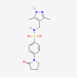 molecular formula C18H24N4O3S B10919524 N-methyl-4-(2-oxopyrrolidin-1-yl)-N-[(1,3,5-trimethyl-1H-pyrazol-4-yl)methyl]benzenesulfonamide 