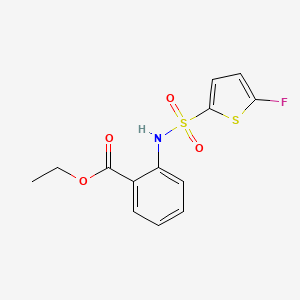 molecular formula C13H12FNO4S2 B10919565 Ethyl 2-((5-fluorothiophene)-2-sulfonamido)benzoate 