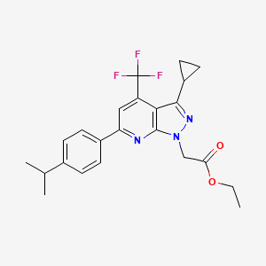 ethyl {3-cyclopropyl-6-[4-(propan-2-yl)phenyl]-4-(trifluoromethyl)-1H-pyrazolo[3,4-b]pyridin-1-yl}acetate