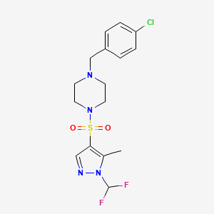 molecular formula C16H19ClF2N4O2S B10919696 1-(4-chlorobenzyl)-4-{[1-(difluoromethyl)-5-methyl-1H-pyrazol-4-yl]sulfonyl}piperazine 