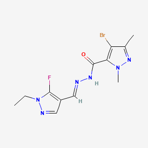 molecular formula C12H14BrFN6O B10919717 4-Bromo-N'-((1-ethyl-5-fluoro-1H-pyrazol-4-yl)methylene)-1,3-dimethyl-1H-pyrazole-5-carbohydrazide 