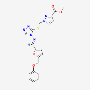 methyl 1-({[4-({(E)-[5-(phenoxymethyl)furan-2-yl]methylidene}amino)-4H-1,2,4-triazol-3-yl]sulfanyl}methyl)-1H-pyrazole-3-carboxylate