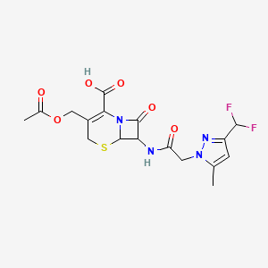 3-[(acetyloxy)methyl]-7-({[3-(difluoromethyl)-5-methyl-1H-pyrazol-1-yl]acetyl}amino)-8-oxo-5-thia-1-azabicyclo[4.2.0]oct-2-ene-2-carboxylic acid