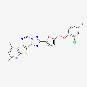 molecular formula C23H15ClFN5O2S B10919971 4-[5-[(2-chloro-4-fluorophenoxy)methyl]furan-2-yl]-11,13-dimethyl-16-thia-3,5,6,8,14-pentazatetracyclo[7.7.0.02,6.010,15]hexadeca-1(9),2,4,7,10(15),11,13-heptaene 