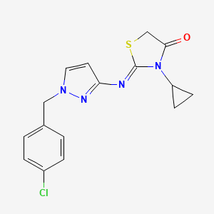 molecular formula C16H15ClN4OS B10920042 (2E)-2-{[1-(4-chlorobenzyl)-1H-pyrazol-3-yl]imino}-3-cyclopropyl-1,3-thiazolidin-4-one 