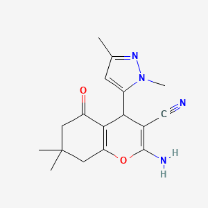 molecular formula C17H20N4O2 B10920265 2-Amino-4-(1,3-dimethyl-1H-pyrazol-5-yl)-7,7-dimethyl-5-oxo-5,6,7,8-tetrahydro-4H-chromene-3-carbonitrile 