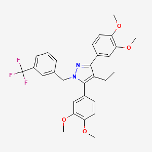 molecular formula C29H29F3N2O4 B10920318 3,5-bis(3,4-dimethoxyphenyl)-4-ethyl-1-[3-(trifluoromethyl)benzyl]-1H-pyrazole 