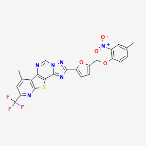 molecular formula C24H15F3N6O4S B10920395 11-methyl-4-[5-[(4-methyl-2-nitrophenoxy)methyl]furan-2-yl]-13-(trifluoromethyl)-16-thia-3,5,6,8,14-pentazatetracyclo[7.7.0.02,6.010,15]hexadeca-1(9),2,4,7,10(15),11,13-heptaene 