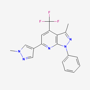 molecular formula C18H14F3N5 B10920407 3-methyl-6-(1-methyl-1H-pyrazol-4-yl)-1-phenyl-4-(trifluoromethyl)-1H-pyrazolo[3,4-b]pyridine 