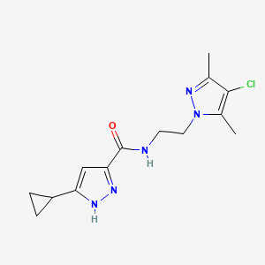 molecular formula C14H18ClN5O B10920441 N-[2-(4-chloro-3,5-dimethyl-1H-pyrazol-1-yl)ethyl]-5-cyclopropyl-1H-pyrazole-3-carboxamide 