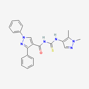 molecular formula C22H20N6OS B10920463 N-[(1,5-dimethyl-1H-pyrazol-4-yl)carbamothioyl]-1,3-diphenyl-1H-pyrazole-4-carboxamide 