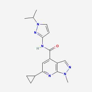 molecular formula C17H20N6O B10920483 6-cyclopropyl-1-methyl-N-[1-(propan-2-yl)-1H-pyrazol-3-yl]-1H-pyrazolo[3,4-b]pyridine-4-carboxamide 