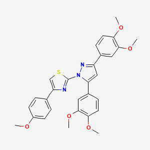 molecular formula C29H27N3O5S B10920522 2-[3,5-bis(3,4-dimethoxyphenyl)-1H-pyrazol-1-yl]-4-(4-methoxyphenyl)-1,3-thiazole 