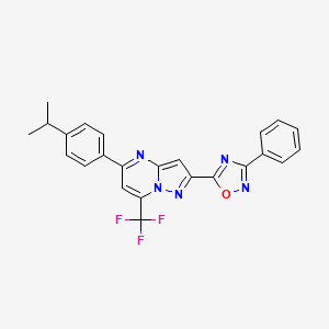 molecular formula C24H18F3N5O B10920621 2-(3-Phenyl-1,2,4-oxadiazol-5-yl)-5-[4-(propan-2-yl)phenyl]-7-(trifluoromethyl)pyrazolo[1,5-a]pyrimidine 