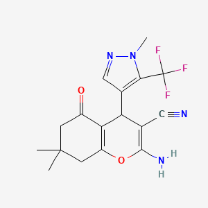 molecular formula C17H17F3N4O2 B10920644 2-Amino-7,7-dimethyl-4-(1-methyl-5-(trifluoromethyl)-1H-pyrazol-4-yl)-5-oxo-5,6,7,8-tetrahydro-4H-chromene-3-carbonitrile 