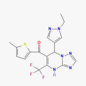 molecular formula C17H15F3N6OS B10920690 [7-(1-ethyl-1H-pyrazol-4-yl)-5-(trifluoromethyl)-4,7-dihydro[1,2,4]triazolo[1,5-a]pyrimidin-6-yl](5-methylthiophen-2-yl)methanone 