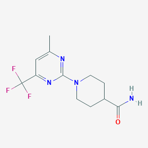 molecular formula C12H15F3N4O B10920753 1-[4-Methyl-6-(trifluoromethyl)pyrimidin-2-yl]piperidine-4-carboxamide 